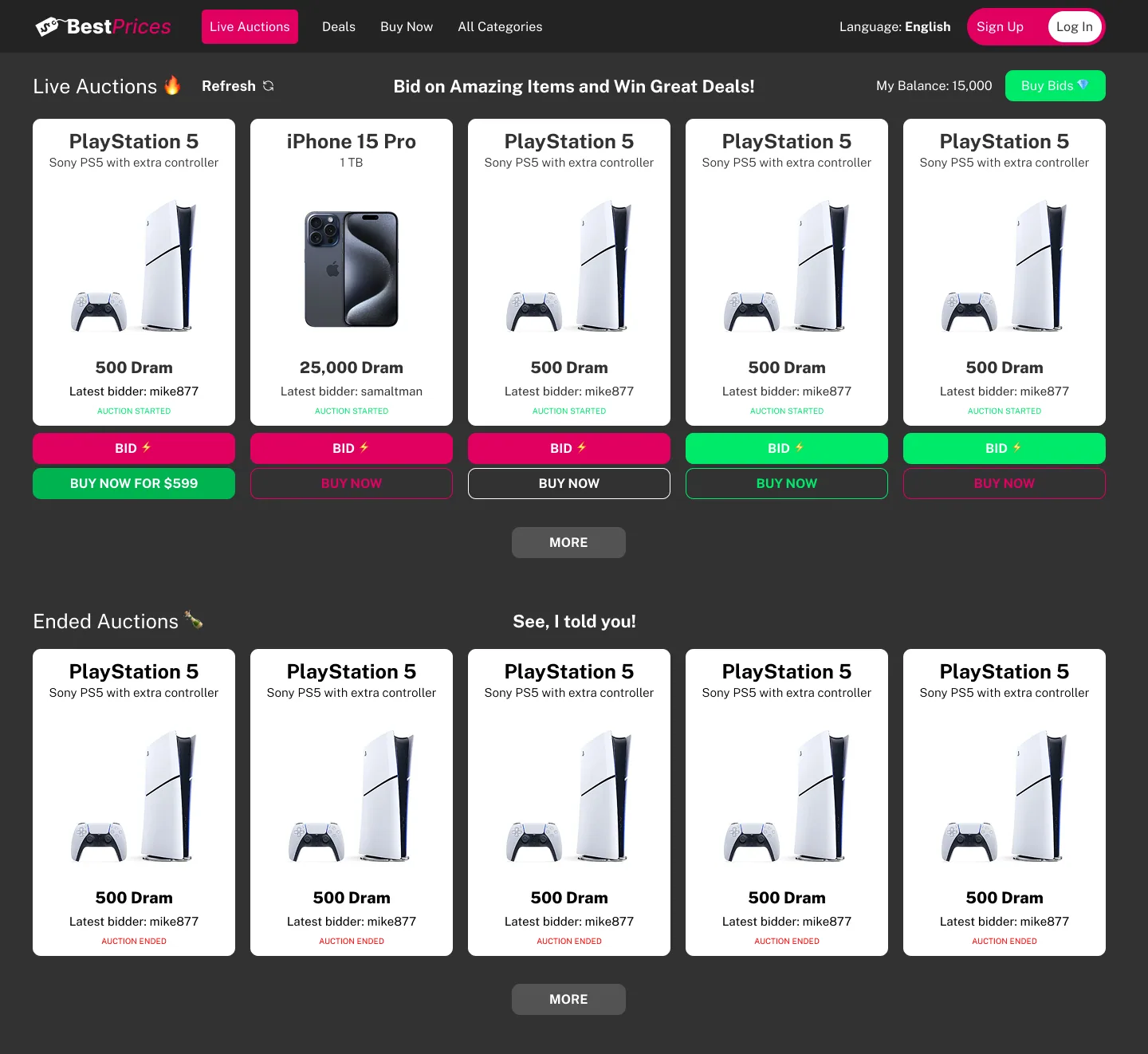 BestPrices web home — alternative dark theme