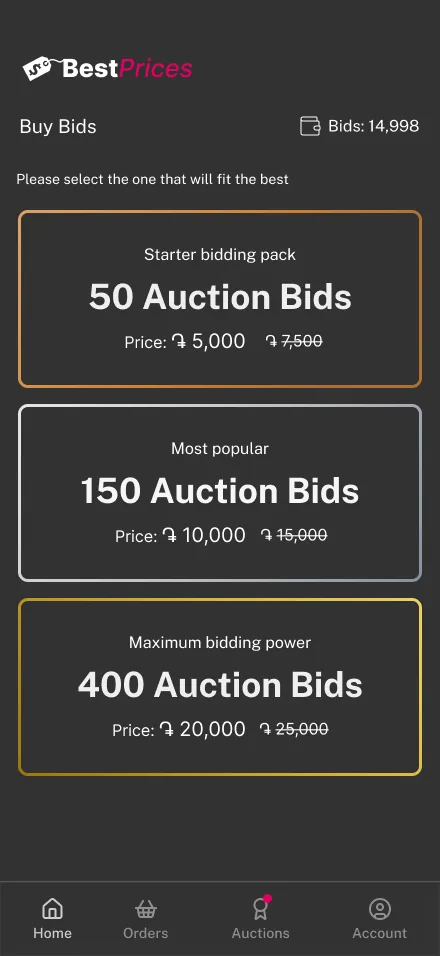BestPrices mobile — buy bids screen