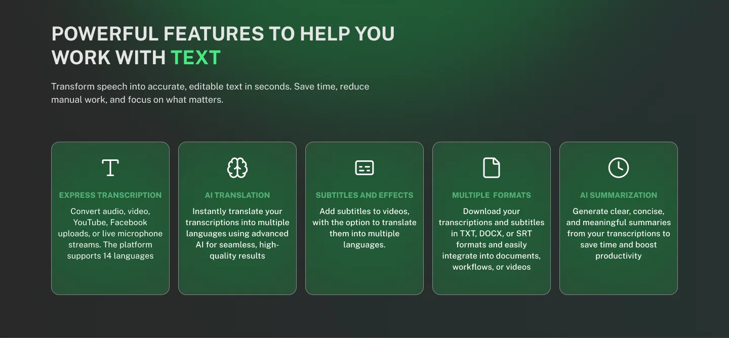 Talk2Edit landing — feature grid