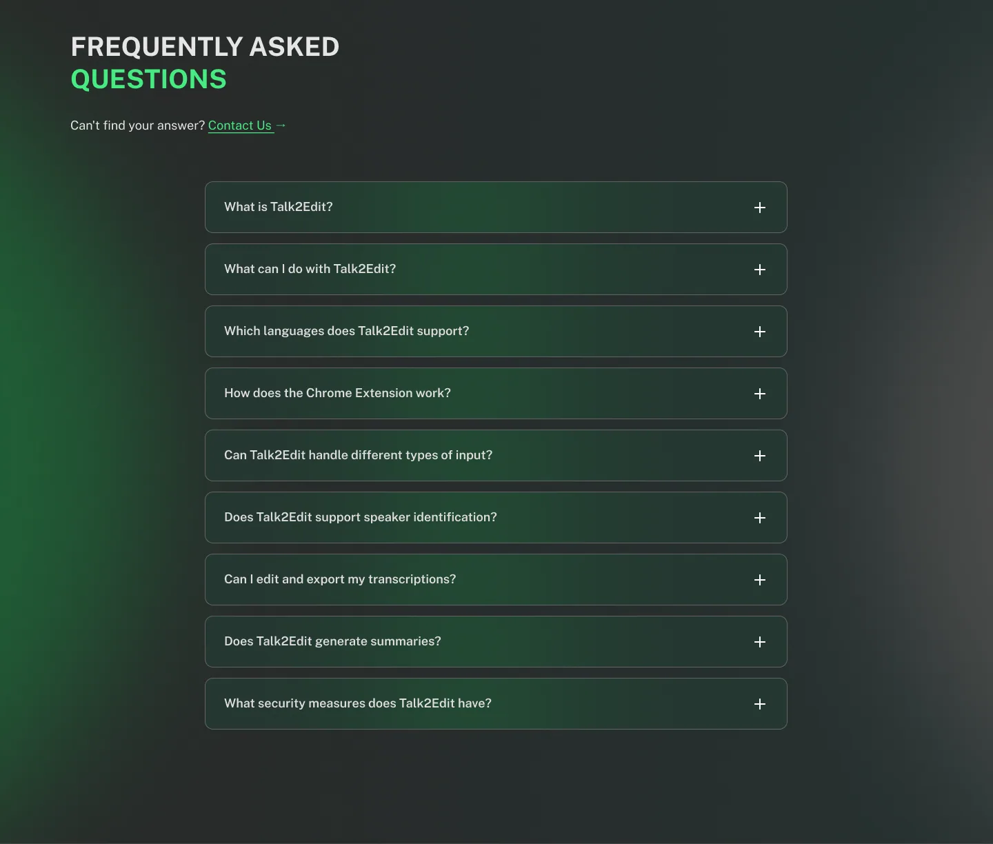 Talk2Edit landing — FAQ