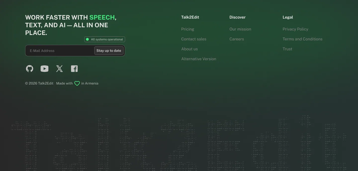 Talk2Edit landing — footer