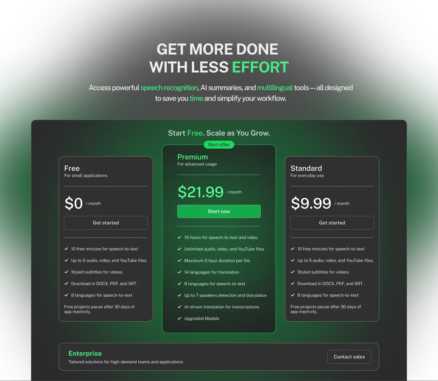 Talk2Edit landing — pricing
